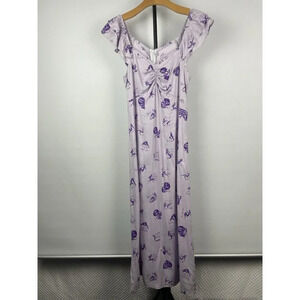 Lavender Milkmaid Pinup Novelty Cocktail Quirky Print Flutter Sleeve Midi Dress‎